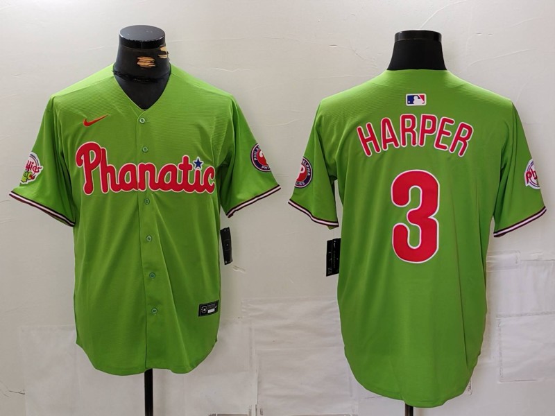 Men's Philadelphia Phillies Bryce Harper #3 Green Name Jersey